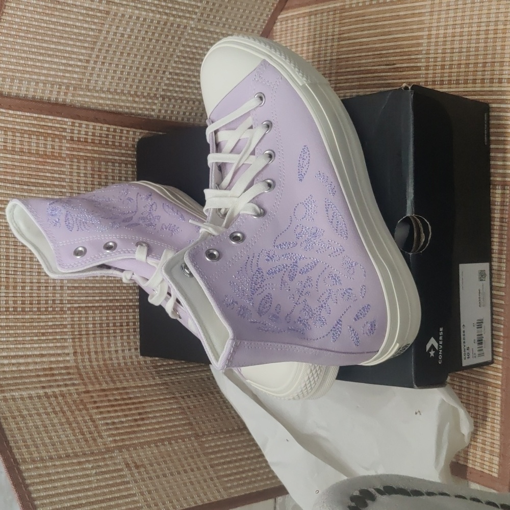 NEW Women's CONVERSE Star LIFT PLATFORM HIGH Floral Shoes Pale AMETHYST A02076C